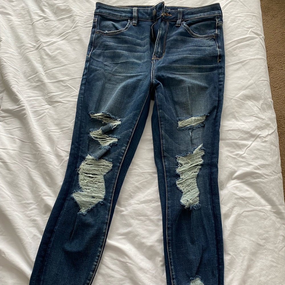 AE dark wash ripped jeggings
